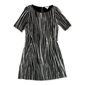 H by HALSTON ✘ Geometric All-Over Print Short Sleeve Midi Sheath LBD Dress, M